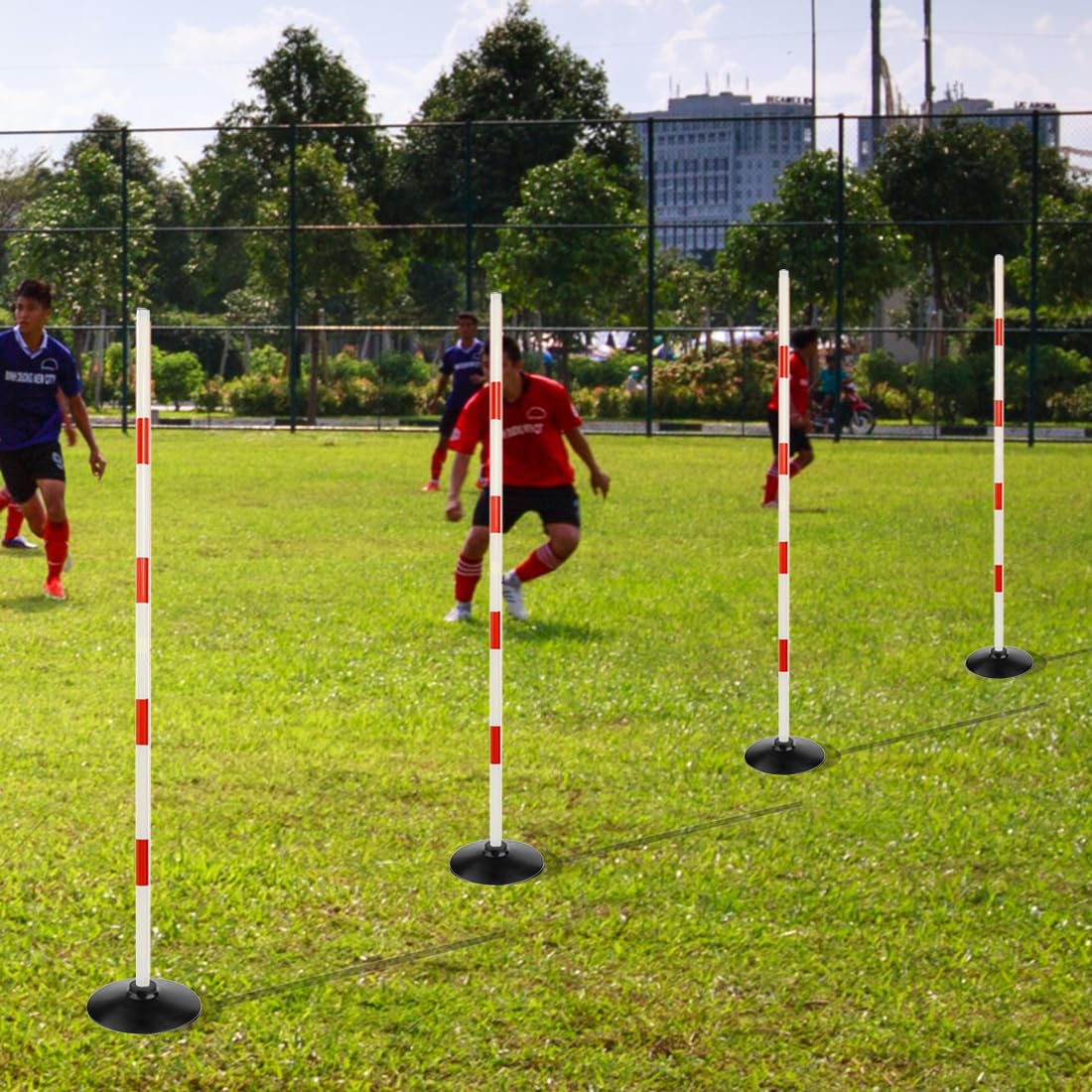 ASENVER Red-White Soccer Agility Pole Set Rubber Base Dribbling Stick Traffic Warning Sign Pole Multifunctional Training Pole (4.9 FT, Pack of 6)
