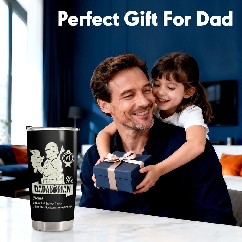34HD Fathers Day Gift for Dad Tumbler 20oz, Funny Space Dadalorian Coffee Mug, Nutrition Facts Travel Cup for Father Husband Papa, Birthday Gifts from Daughter Son