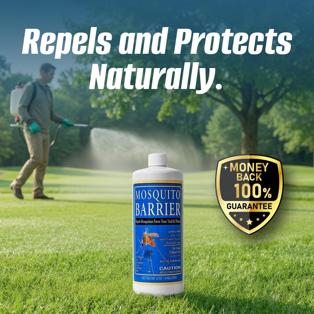 Mosquito Barrier | Liquid Garlic Mosquito Repellent Concentrate - 32 fl oz for Effective Outdoor Protection
