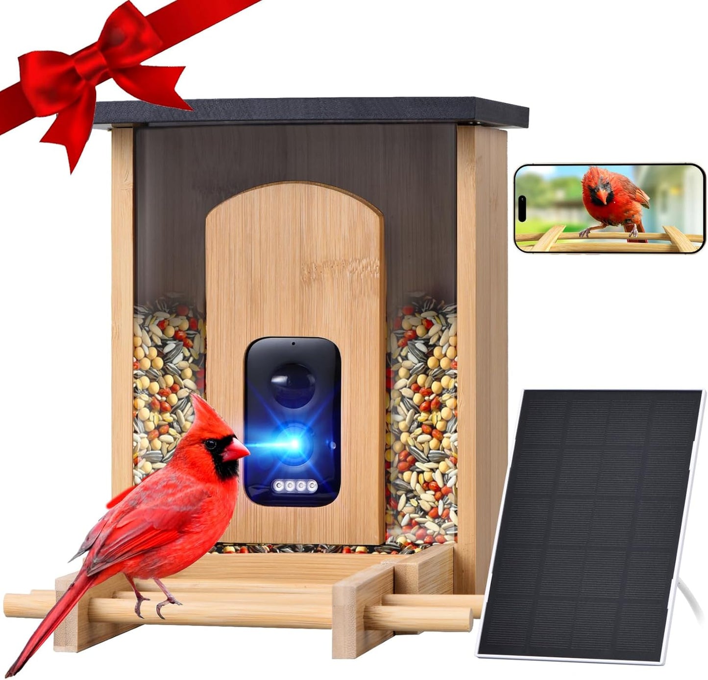 Skiennix Smart Bird Feeder - 2K HD Camera with AI Bird Identification & Solar Power | Bamboo Design
