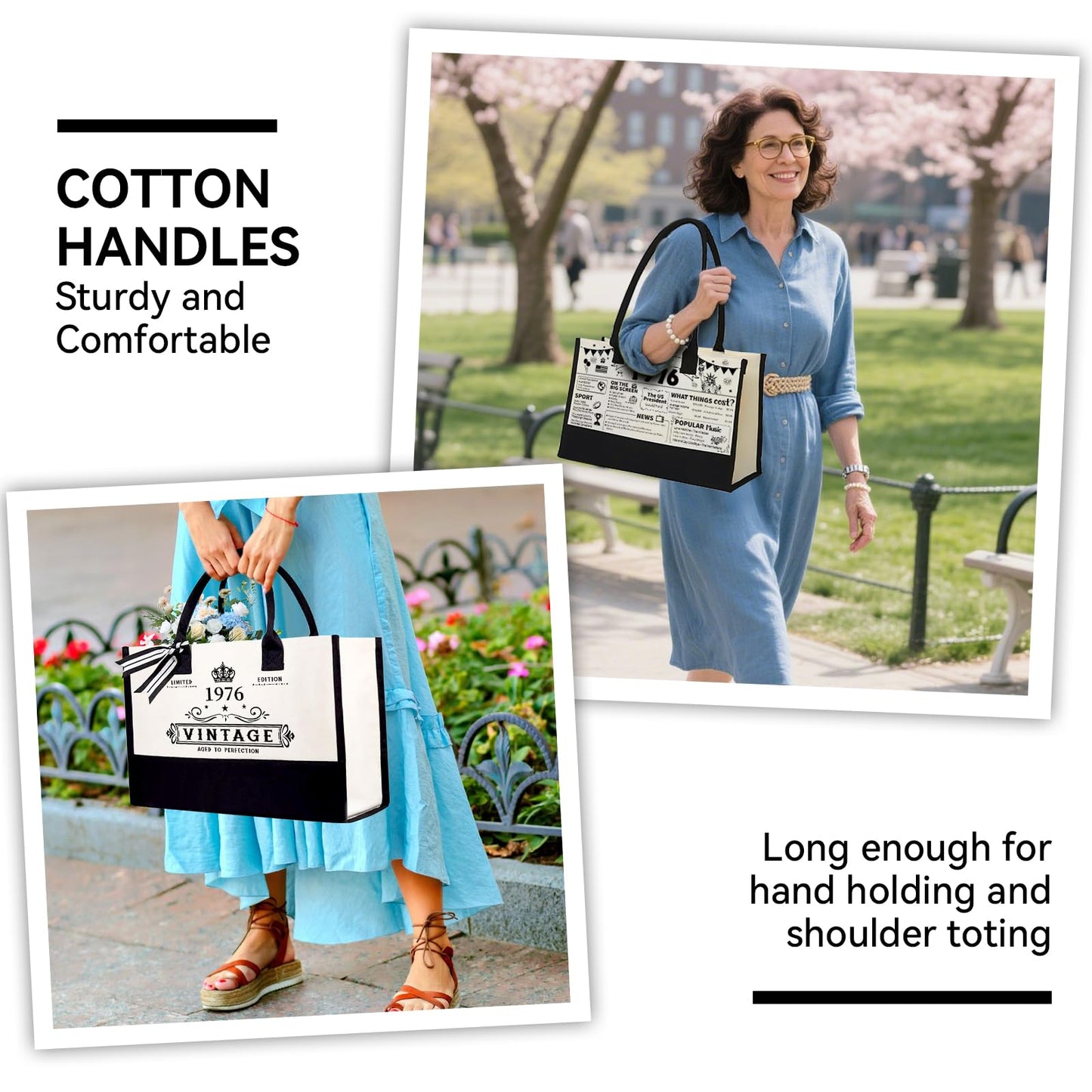 TrophyToast 50th Birthday Gifts for Women Her- 4 pcs, Turning 50 Year Old Gifts, Decorations Canvas Beach Tote Bag & Makeup Bag, Unique Happy 50th Present for Her Mom Wife Friends