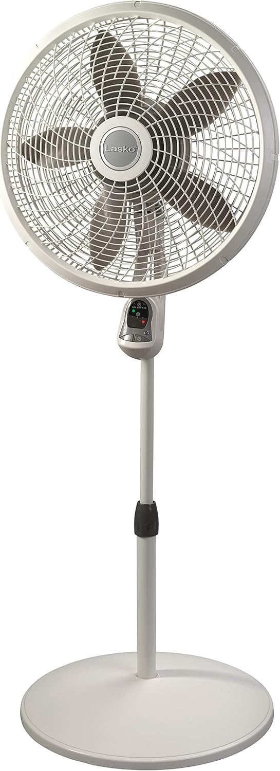 Lasko Cyclone Pedestal Fan, Adjustable Height, Remote Control, Timer, 3 Speeds, for Bedroom, Kitchen, Office and Living Room, 18", White, 1885, Large