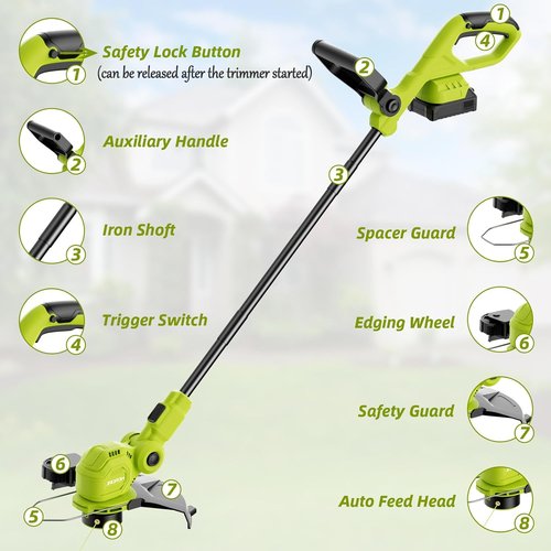 JAGROM 12-Inch 20V Cordless String Trimmer - Auto Line Feed & 2 Batteries Included | Lawn Edger with 8 Grass Cutter Spools