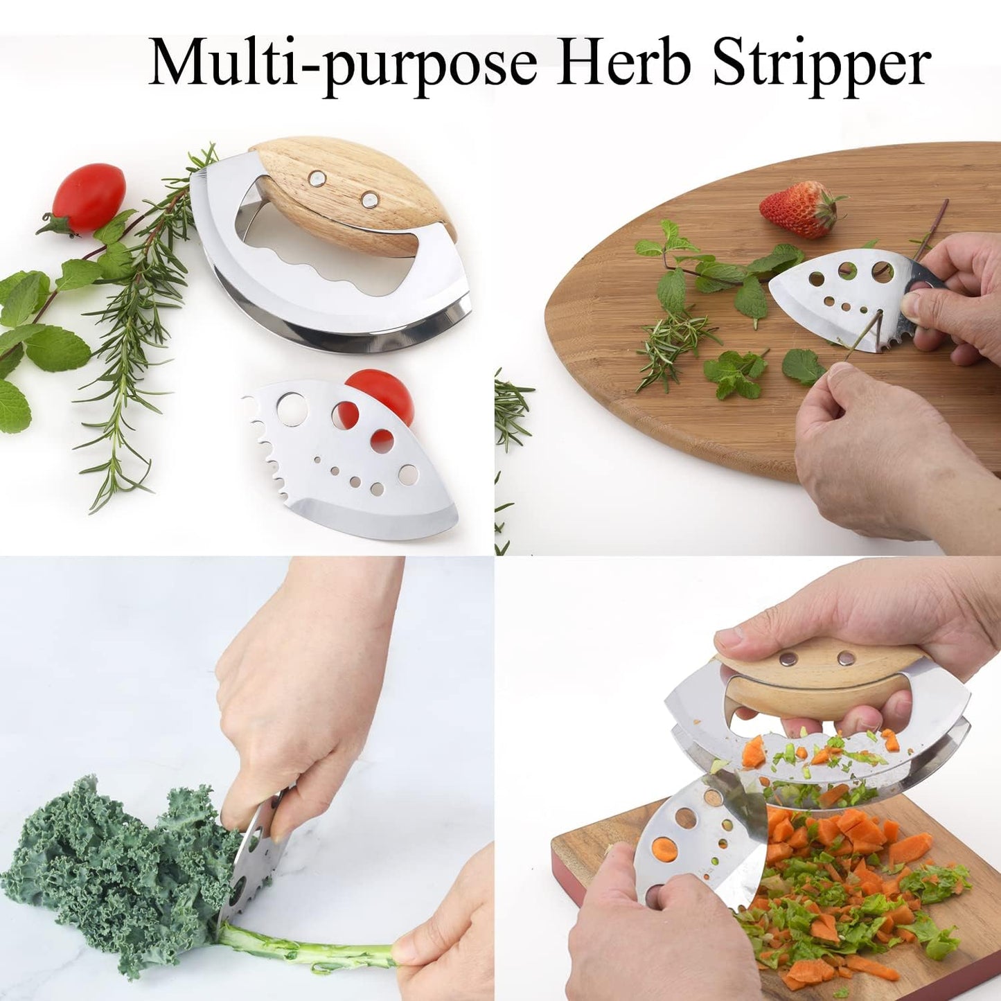 Jawanfu Salad Chopper, Ultra-sharp Salad Chopper Knife for Chopped Salad, Handheld Lettuce Chopper Kit for Salad Bowl, Wood Handle Salad Cutter, Stainelss Steel, Well Made (Double Blade)