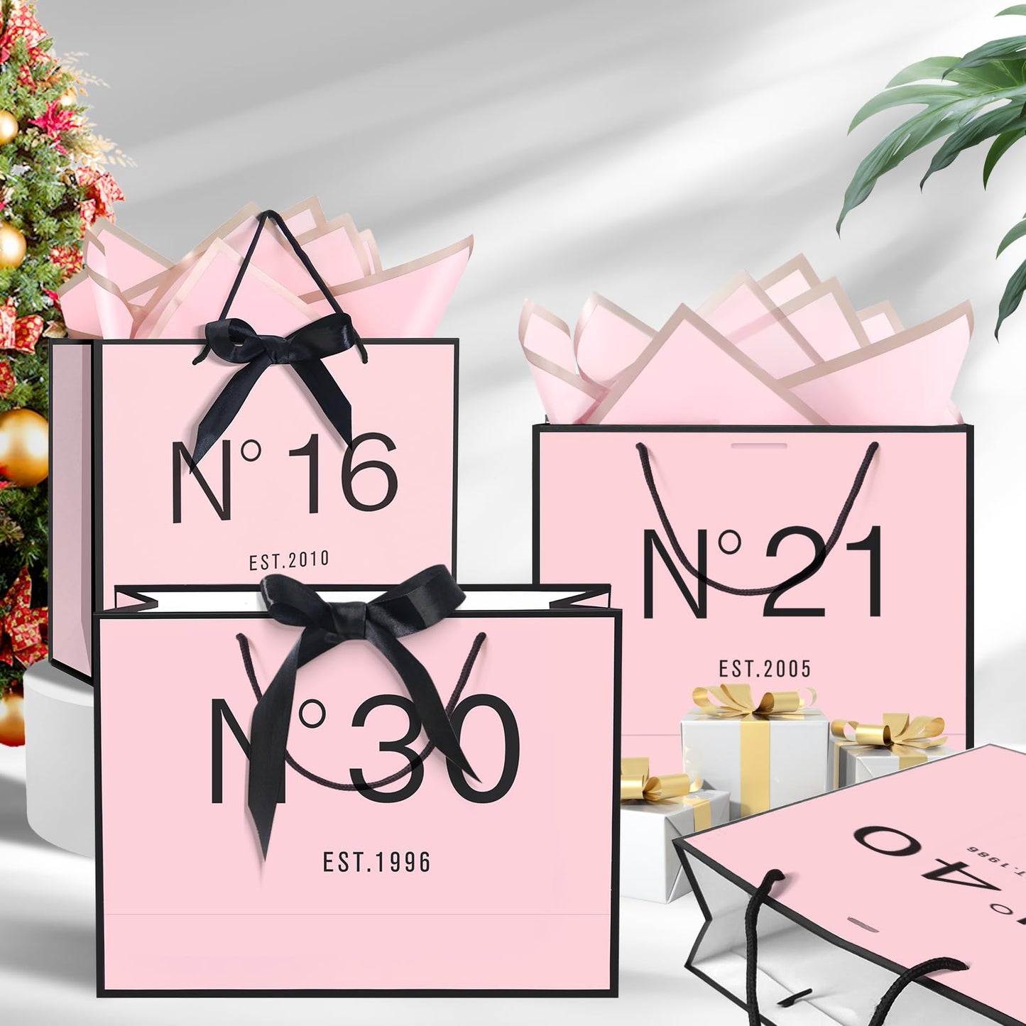 QLSKO 13" Birthday Gift Bag with Card Envelope Sticker Bow Ribbon and Tissue papers for Women Girls Design with Handles,13th-100th (EST.1976 50th, 13" W x 10.5" H x 4.3" D)