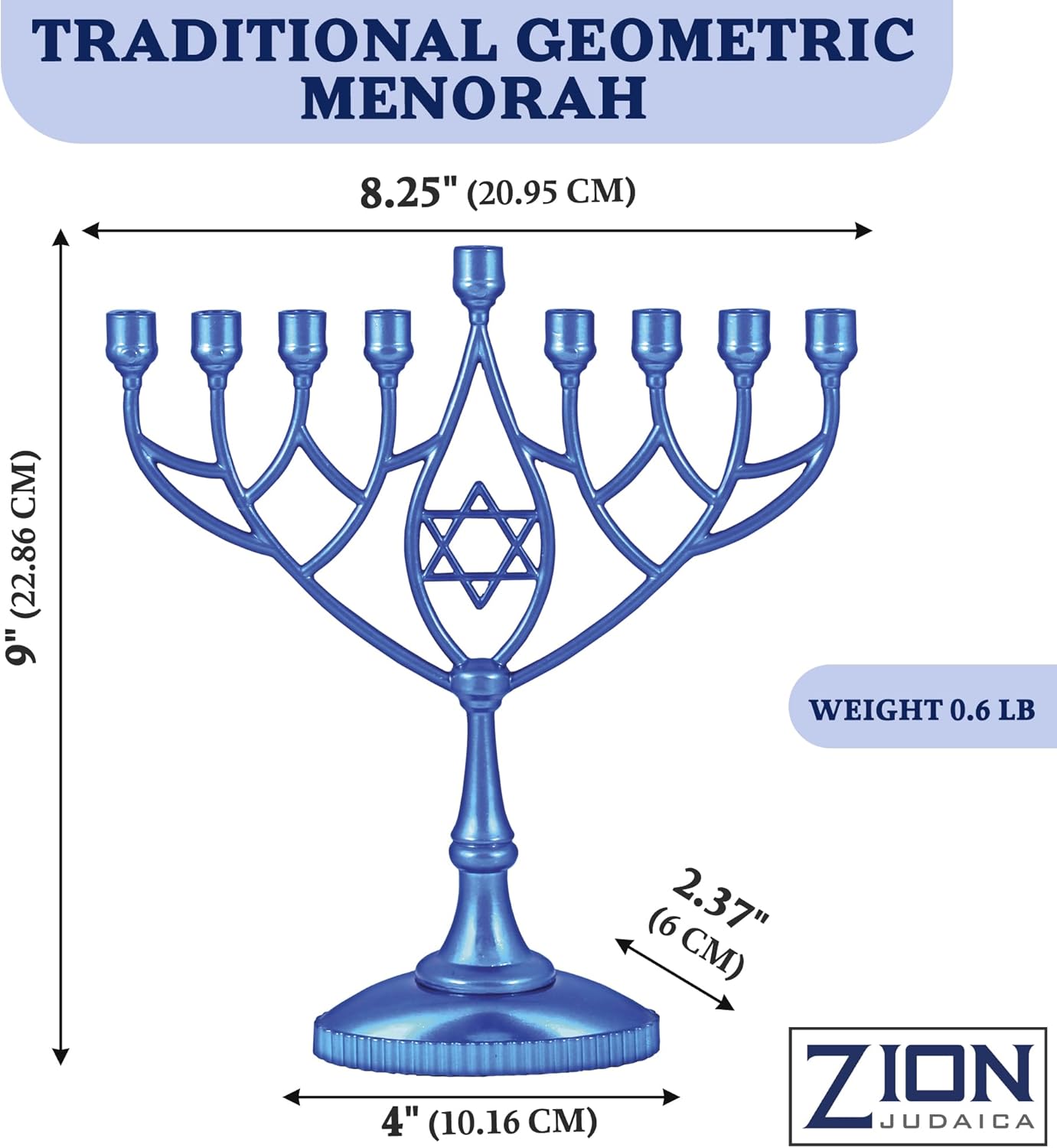 Silver Plated Geometric Hanukkah Menorah - 9" Classic Chanukah Candle Holder by Zion Judaica