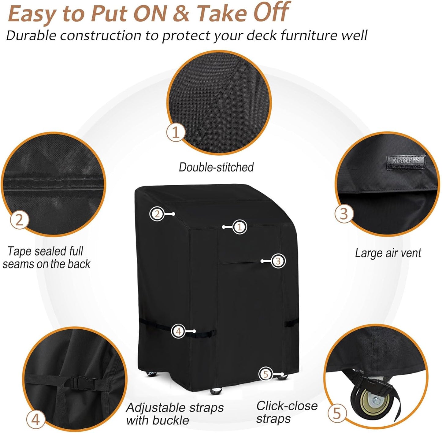 NettyPro BBQ Grill Cover - Heavy Duty Waterproof 32 Inch | Outdoor 2 Burner Gas Barbecue Cover - Black