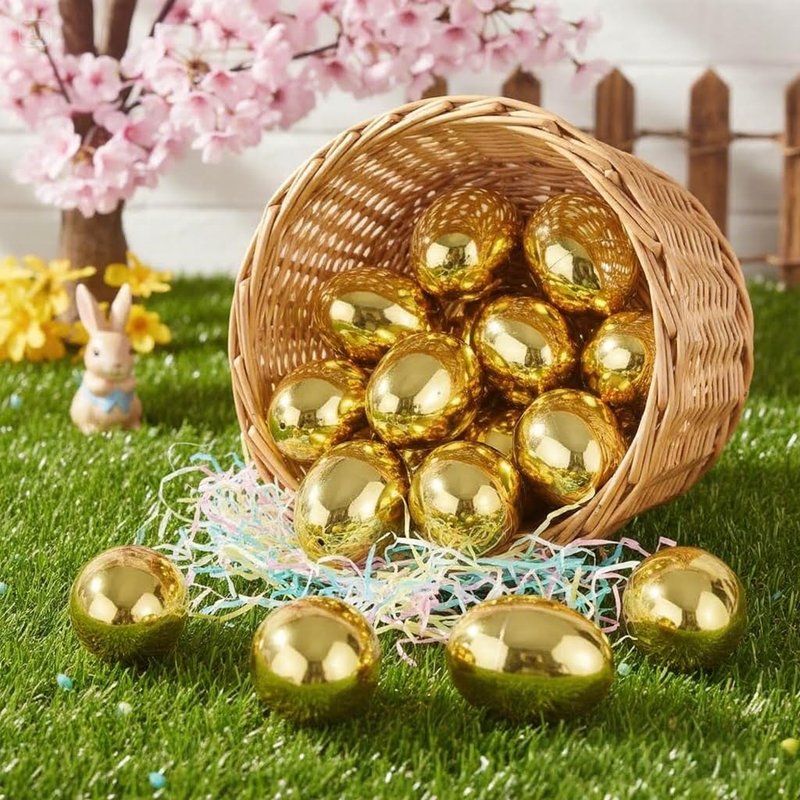 Kiddokids 12PCS Gold Easter Eggs, Metallic Plastic Empty Golden Eggs Fillable for Easter Eggs Hunt, Classroom Prize Supplies, Toys Filling Treats and Party Favors, Basket Stuffers Fillers