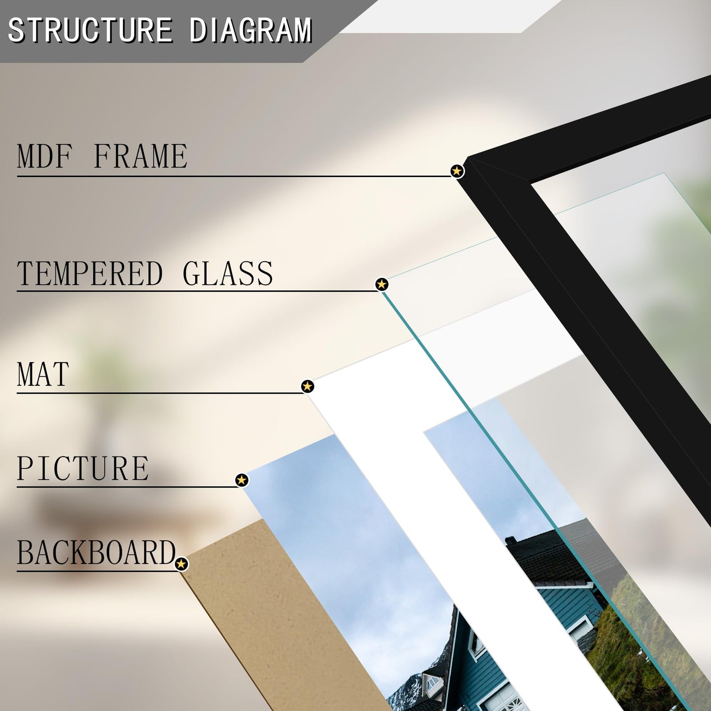 Picrit 8x12 Picture Frame Set of 4, Made of High Definition Real Glass, Display 6x8 with Mat or 8x12 Without Mat, Photo Frames for Wall Mounting or Table Top Display, Black