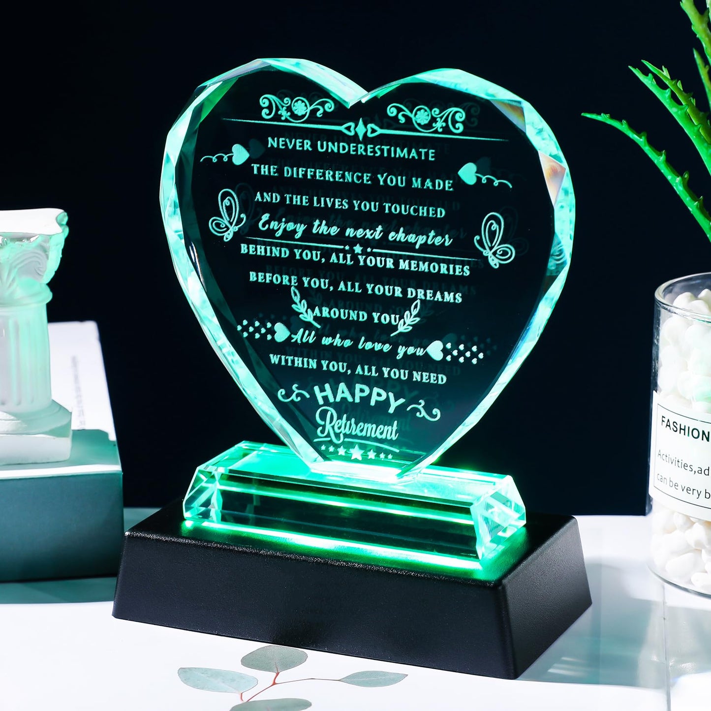 YWHL Retirement Gift for Woman 2024 with LED Base Best Retirement Gifts Ideas for Men Happy Retirement Appreciation Gift for Coworkers Crystal Heart Plaque Going Away Farewell Goodbye Gift for Retired