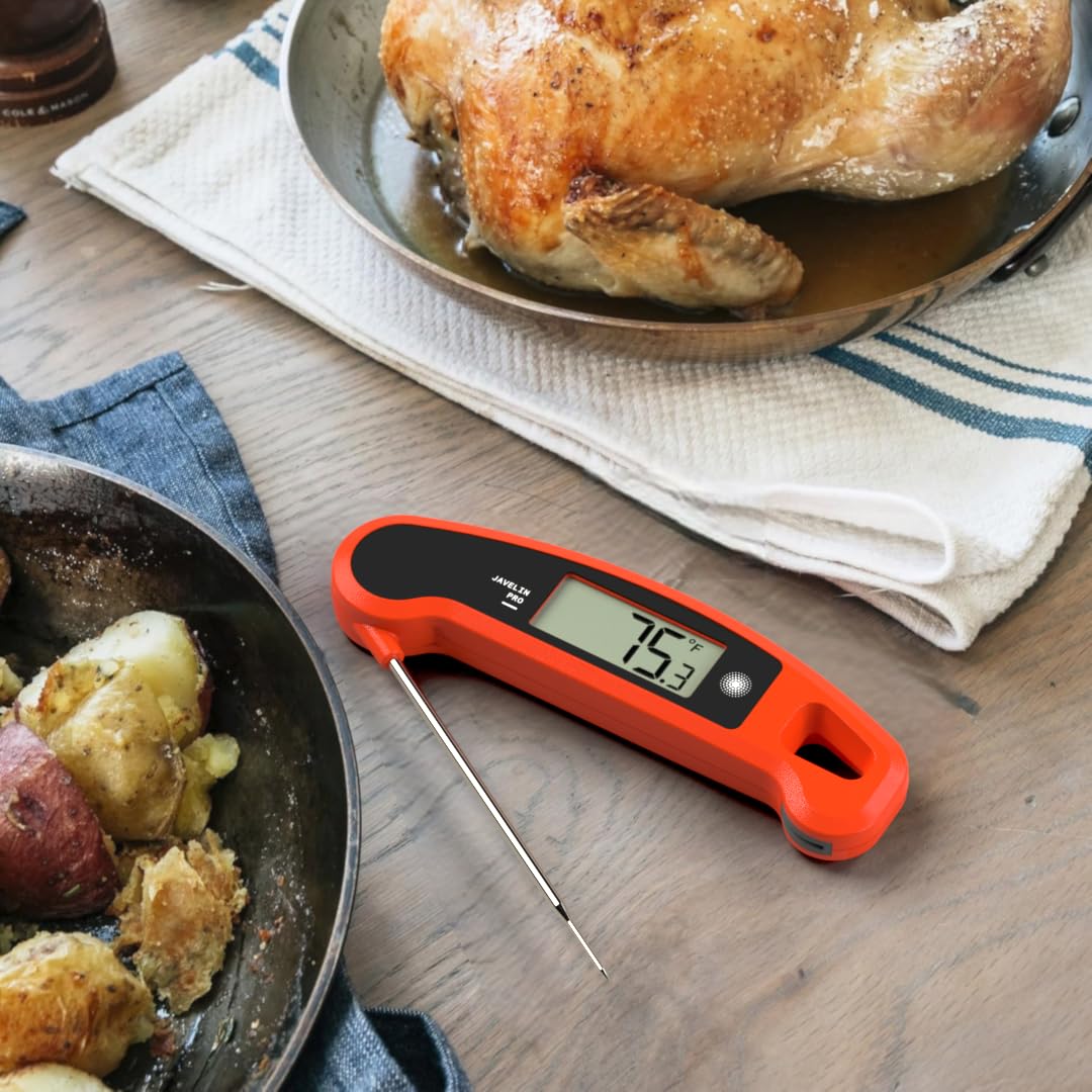 Lavatools Javelinยฎ PRO Duo Ultra-Fast 2-Second Professional Digital Instant Read Meat Thermometer for Grill and Cooking, Auto-Rotating Backlit Display, IP65 Water Resistant, NSF Certified โ Tangerine