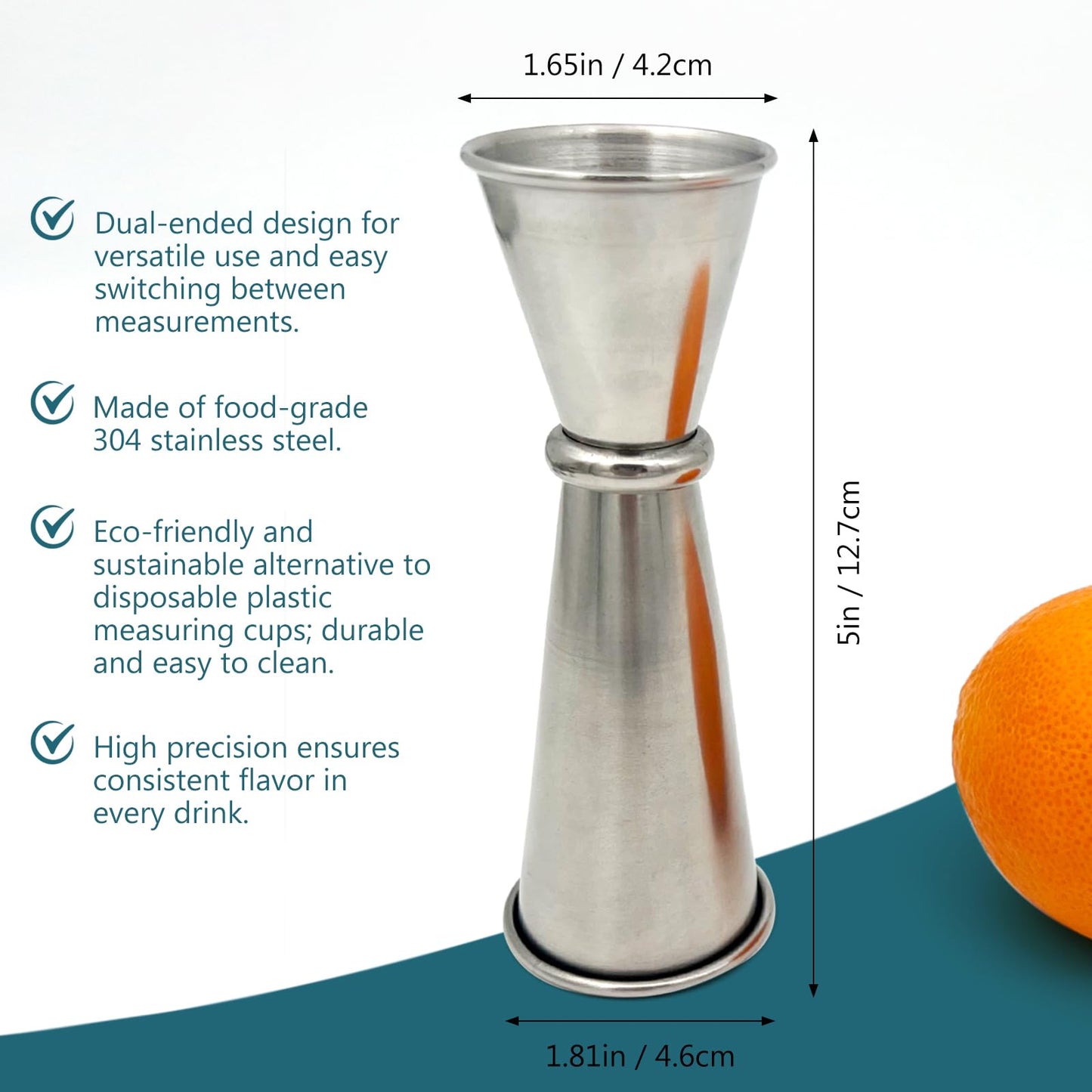 Premium Japanese Style Double Jigger for Bartending – 1 oz / 2 oz Stainless Steel Cocktail Jigger with Internal Measurements – 304 Food-Grade Steel, Bar Tool for Home or Professional Use
