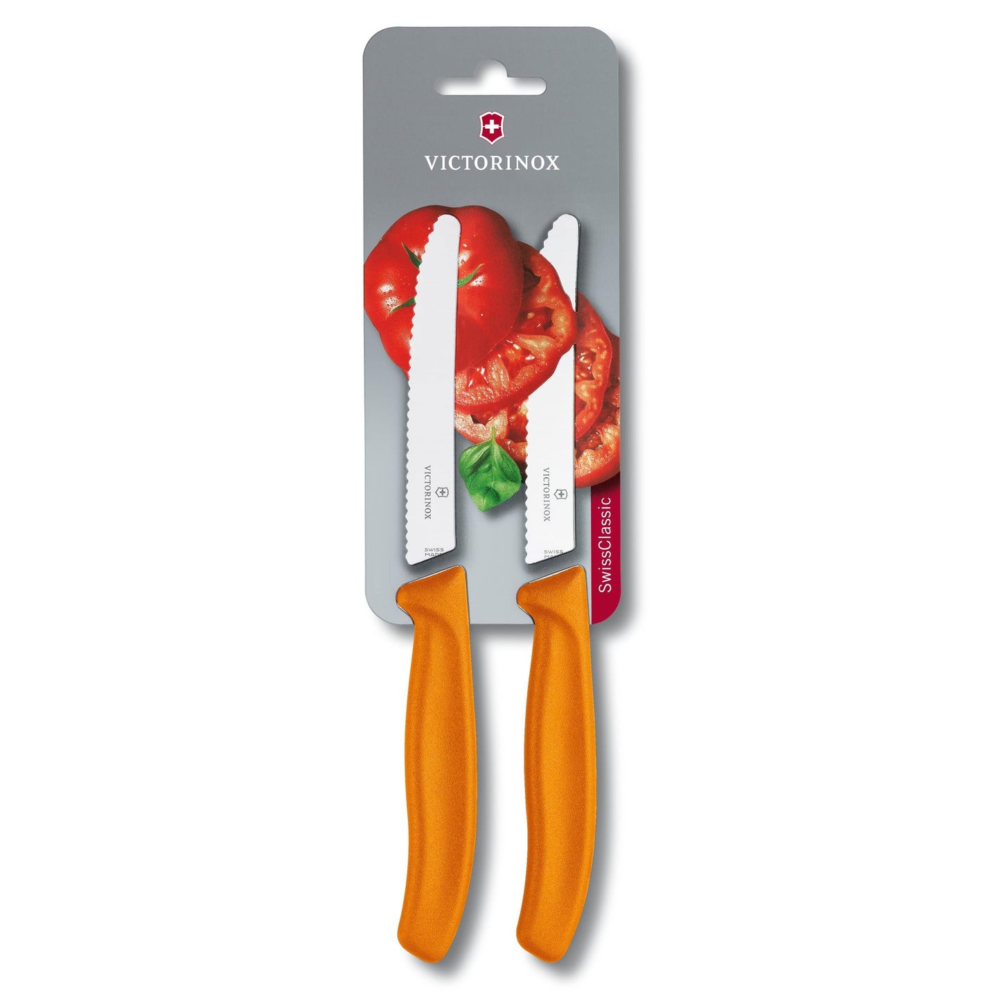 Victorinox Swiss Classic 2 Piece Utility Knife Set Wavy Edge Round Tip - Orange