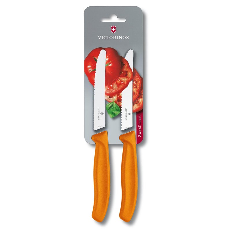 Victorinox Swiss Classic 2 Piece Utility Knife Set Wavy Edge Round Tip - Orange