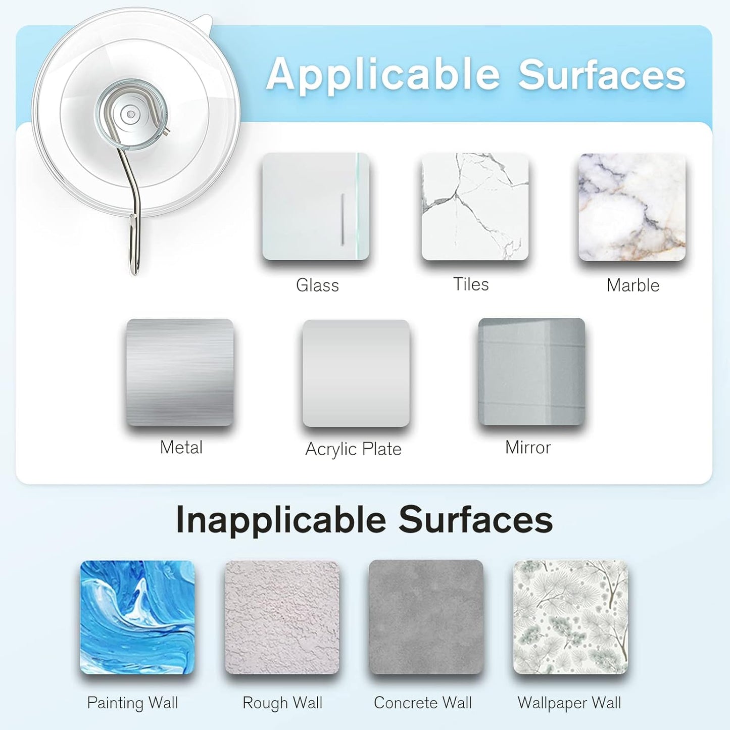 VIS'V Suction Cup Hooks - 1.77 Inch Clear Window Hooks | Removable & Reusable, 12 Pack