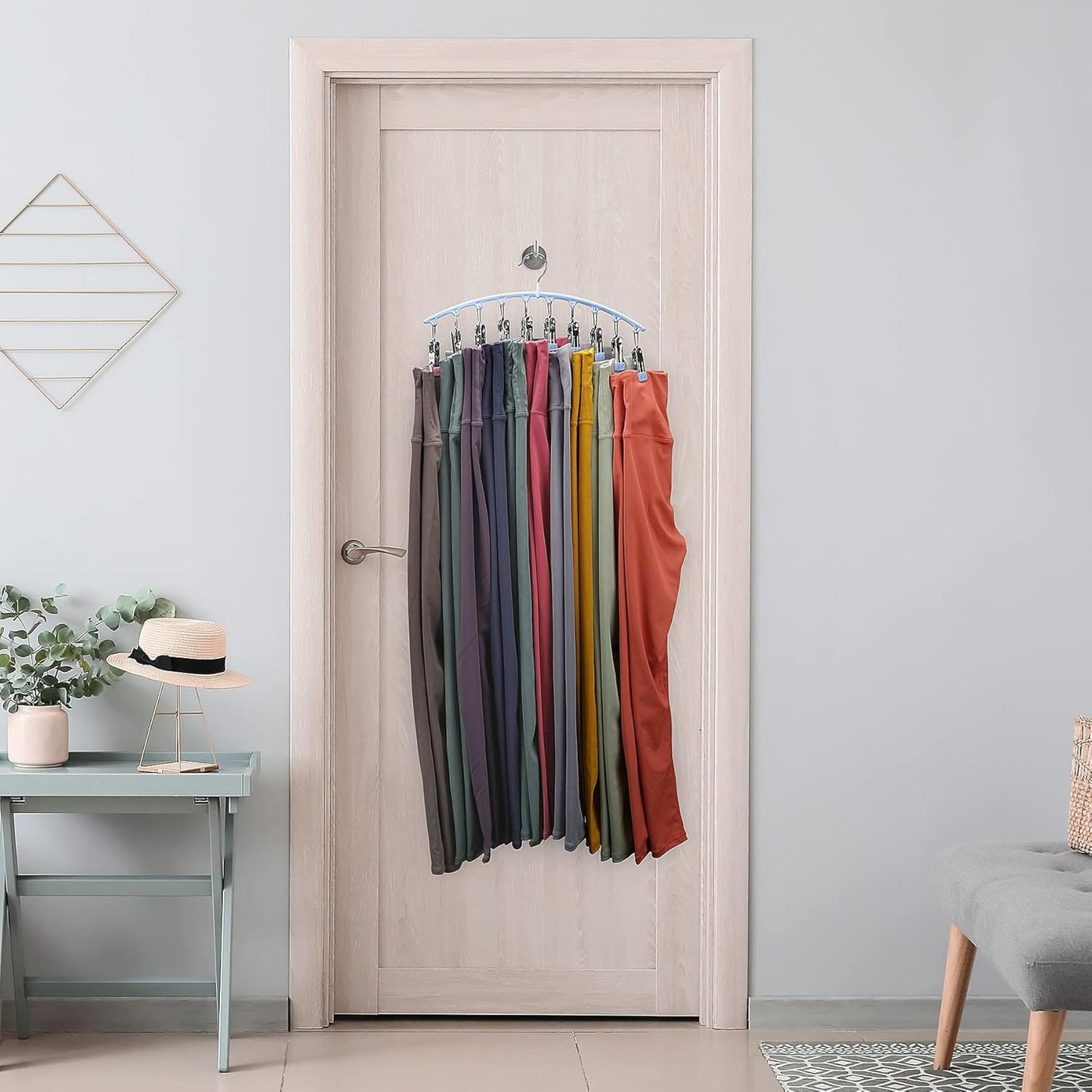 Volnamal Legging Organizer - Metal Yoga Pants Hanger with 10 Clips for Space-Saving Closet Storage | Blue