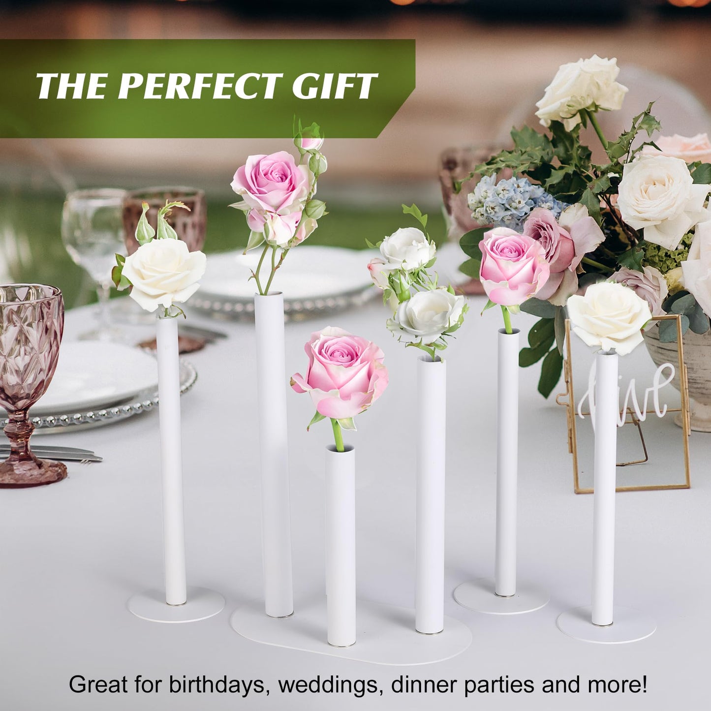 Morapin Cylindrical Set with Magnetic Base vase, Suitable for Fresh and Dried Flower Branches or Artificial Flowers, Desktop Center Decoration, Modern Style - White (6-Piece Stainless Steel vase Set)
