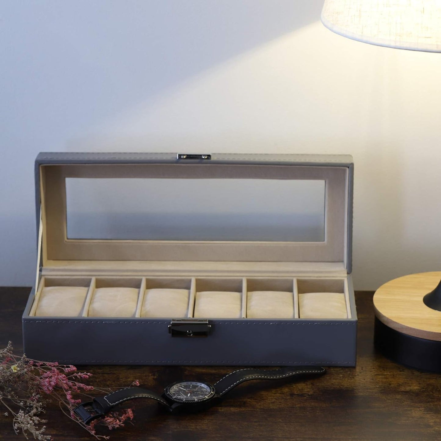 Men's Black 6-Slot Watch Box Organizer | Elegant Display & Storage Case