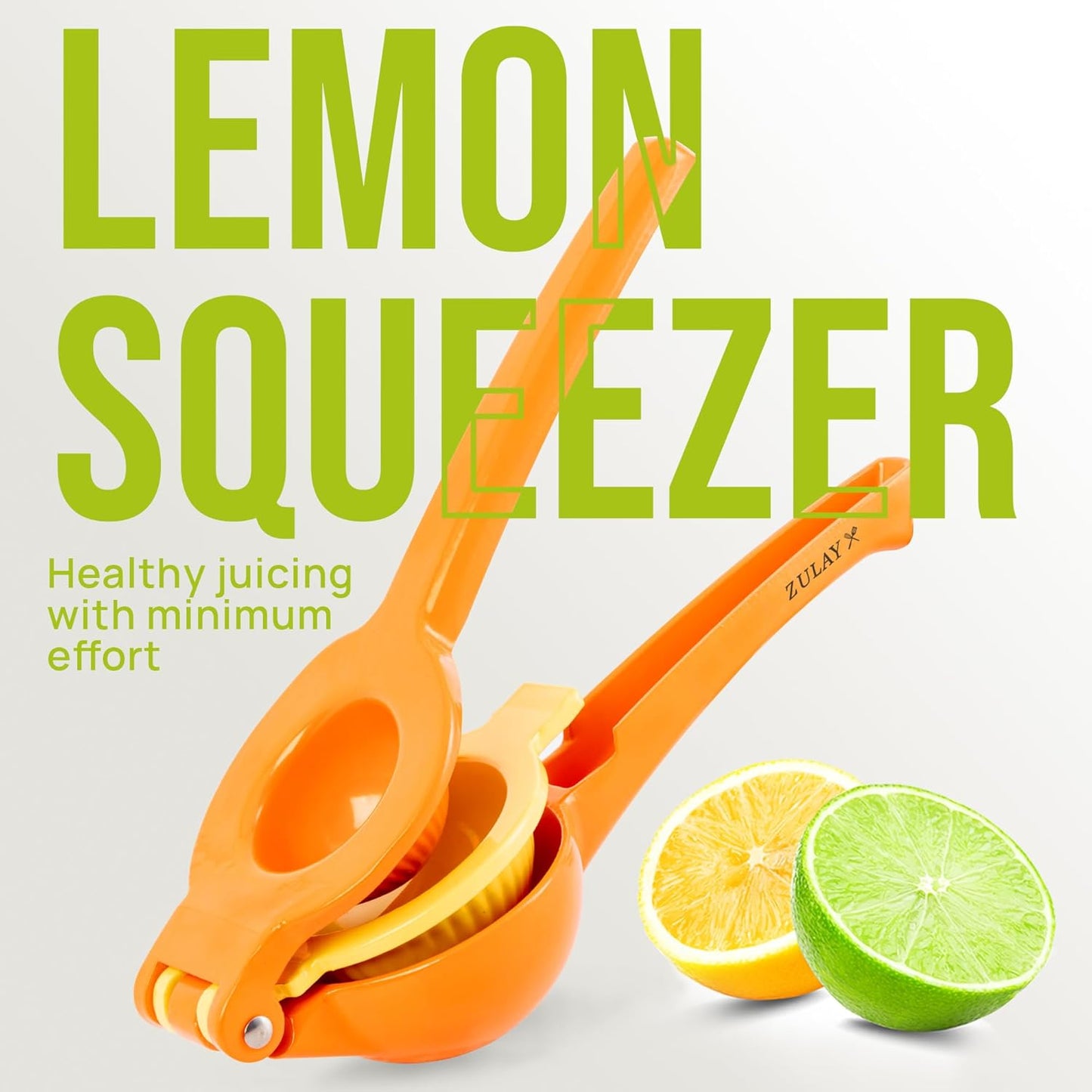 Zulay Kitchen 2-in-1 Lemon Squeezer - Sturdy Hand Juicer for Maximum Juice Extraction | Easy-Clean Citrus Juicer - Orange/Yellow