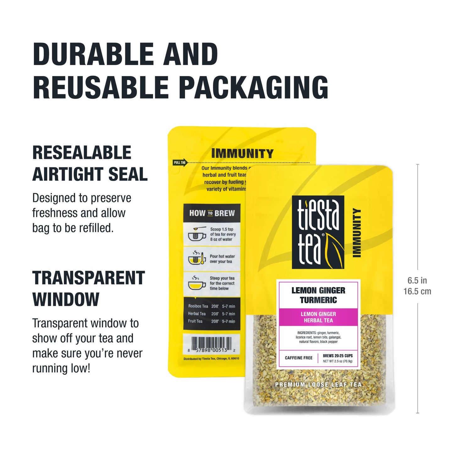 Tiesta Tea - Lemon Ginger Turmeric, Mother's Day Loose Leaf, Lemon Ginger Herbal Tea, Premium Blend, Non Caffeinated Herbal, Make Hot or Iced Brews Up to 25 Cups, 2.5 Ounce Resealable Pouch