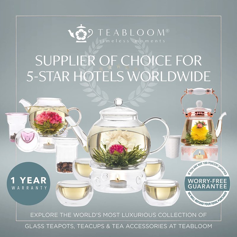 Teabloom Extra-Large Multi-Brew Glass Teapot + Kettle + Pitcher (68 OZ / 2.0 L / 8 CUPS) – For Hot Tea, Iced Tea, Cold Brew Tea and Fruit Infused Water – Volume Markings For Precise Brewing