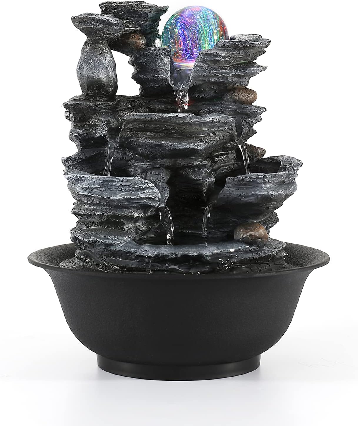 Dyna-Living Water Fountains Indoor Tabletop Fountain with Pump Waterfall Fountain Indoor Coloured LED Lights Desk Water Fountains for Home Office Decor Style 1