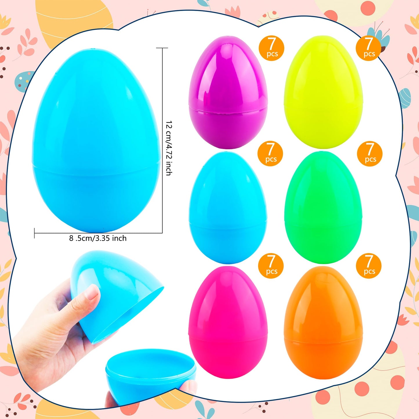 Restroma 42 Pcs 5 Inch Colorful Easter Eggs Bulk Empty Plastic Eggs Large Easter Eggs Fillable for Easter Egg Hunt Surprise Party Favors, 6 Colors