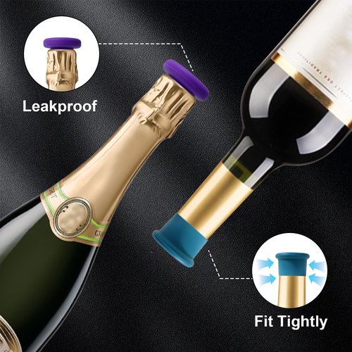 8 PCS MultiColor Silicone Wine Stoppers, Reusable Sparkling & Champagne Corks, Sealed Beverages Beer Bottle Caps, Keeps Wine Fresh