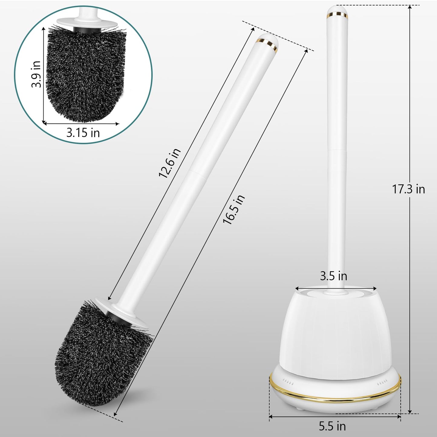 NairSnow Gold Toilet Brush and Holder Set 2 Pack,Toilet Bowl Brush with Long Handle, Easy to Assemble of Compact Toilet Scrubber, Gold Toilet Brush Set with Have Vent, Gold Bathroom Accessories. 2U