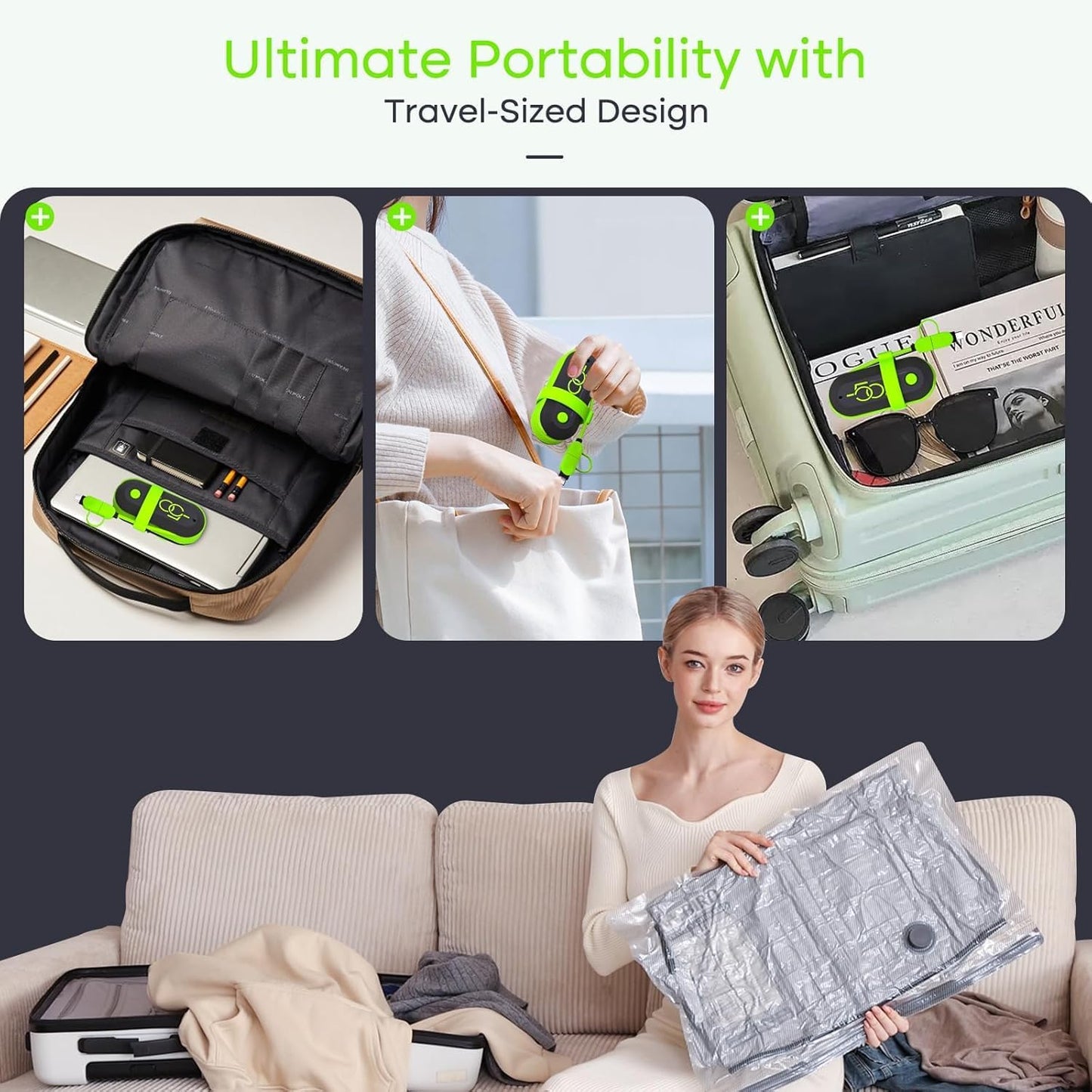 Vacbird Vacuum Bags - Travel Compression Packing with USB Electric Pump | 15 Pack Carry-On Size for Clothes