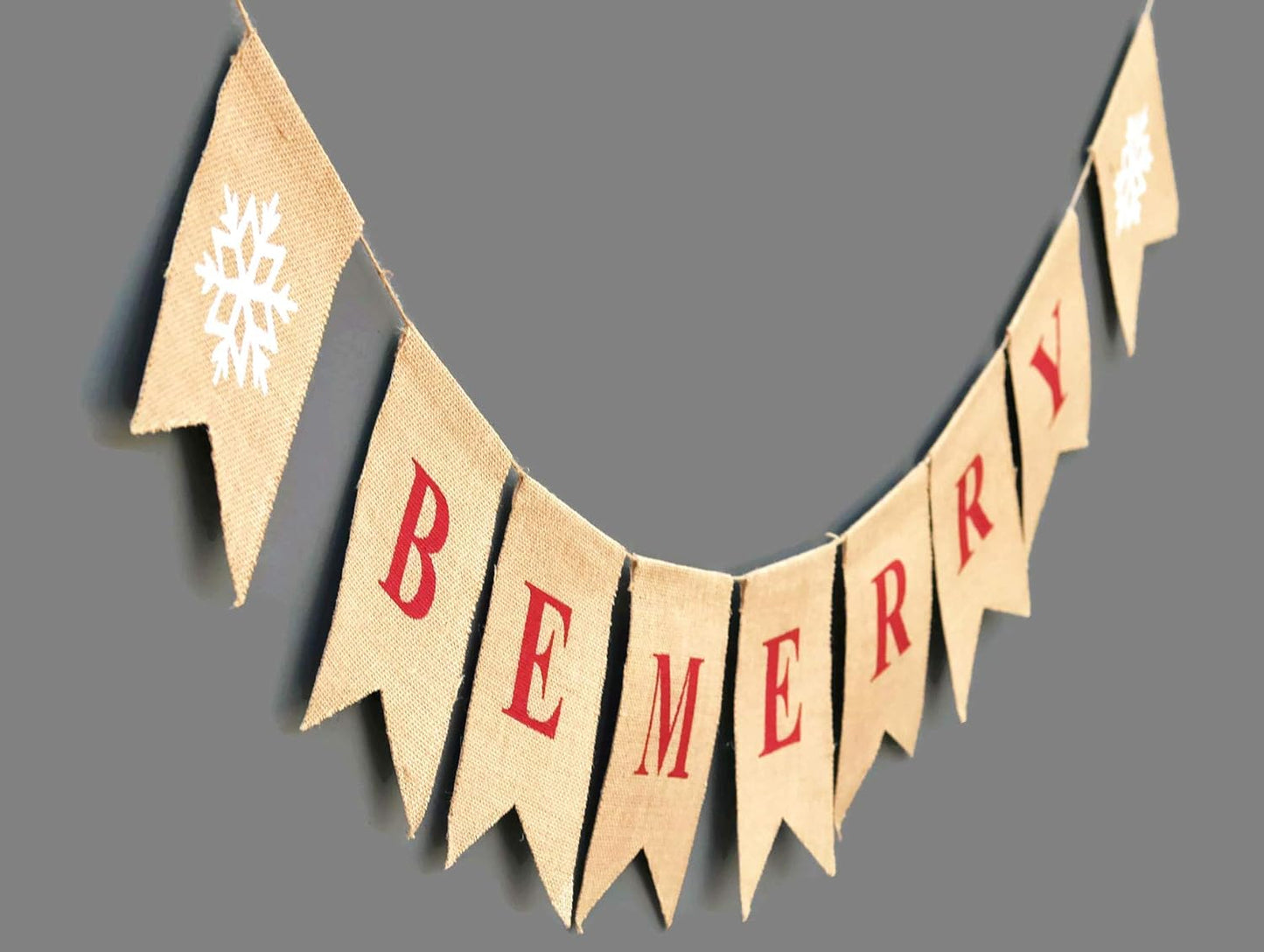 Be Merry Burlap Christmas Banner - Snowflake Garland Holiday Bunting for Home & Outdoor Decor
