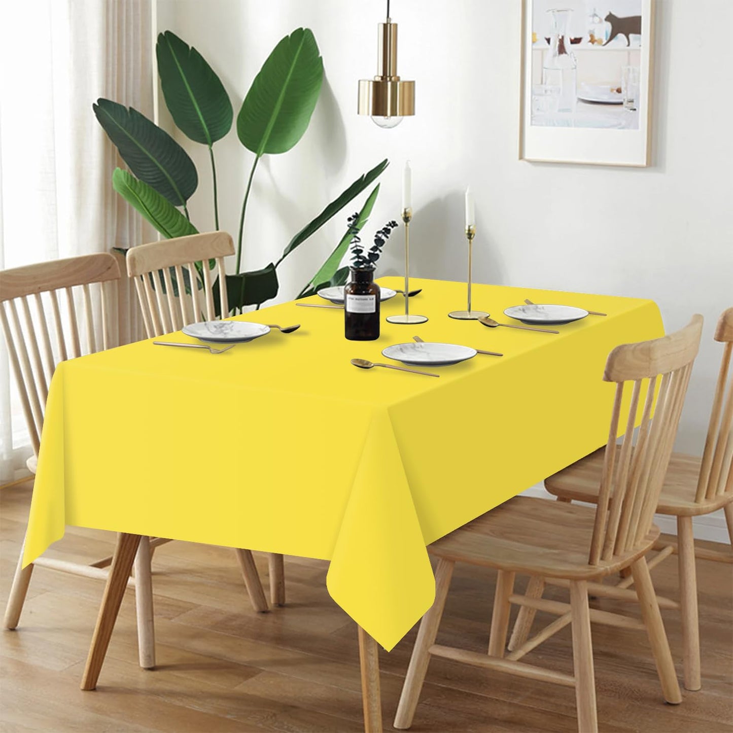 QIKSION Yellow Plastic Table Cloth Disposable 3 Pack, 54 x 108 Inch Tablecloths for Birthday Party, Easter Decorations, Rectangle Table Cover