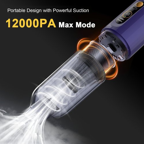 Cordless Handheld Vacuum Cleaner, 12000Pa Portable Car Vacuum with 3 Gear Speed Display, 4 in 1 Small Vacuum/Air Duster/Mini Blower/Hand Pump, Cordless Vacuum Cleaner for Car Keyboard Desk Home
