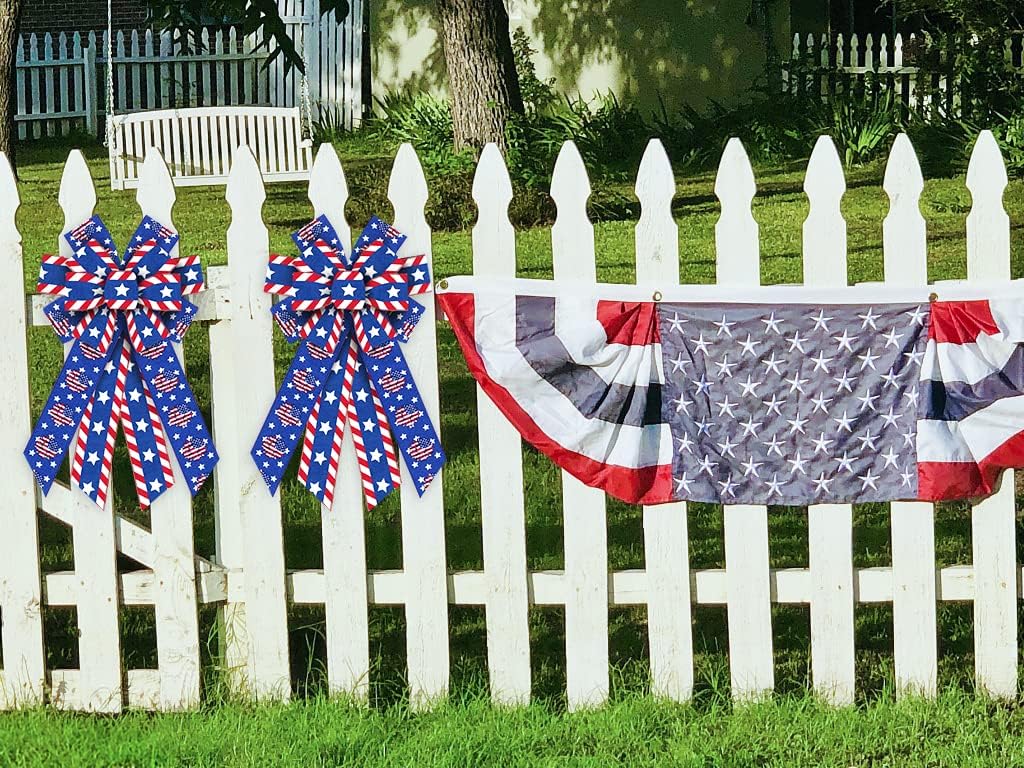 Threetols Patriotic Wreath Bows - Large Burlap Sunflower Design for Memorial Day | Red, Blue & White Decor