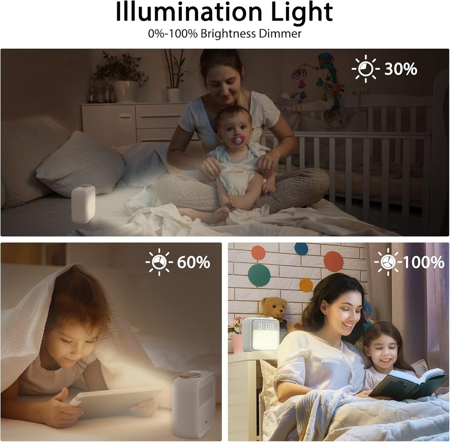 Samshow Alarm Clocks for Bedrooms,Loud Alarm Clock for Heavy Sleepers Adults, 15-180 Mins Sleep Aid,6 Wake up Sounds,10 Colors Night Light,Dynamic RGB Color, White