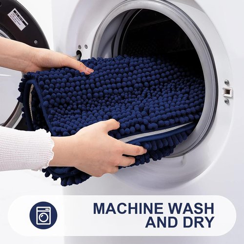 Grandaily Chenille Bathroom Rugs - Extra Thick, Non-Slip Plush Shaggy Mats | 24x16, Navy