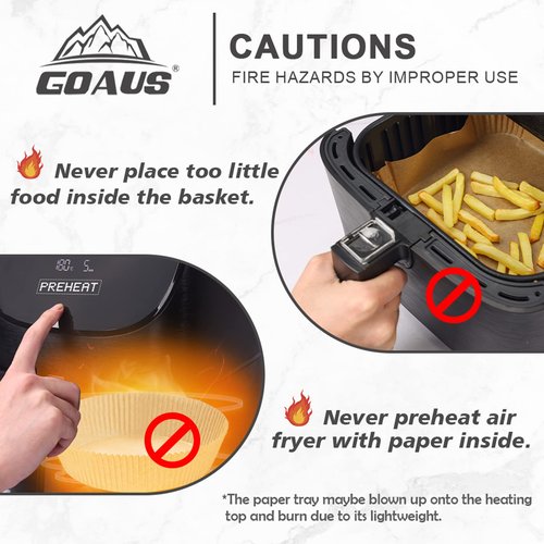 GOAUS Air Fryer Square Paper Liners Disposable Large 150 Pcs for 5 to 8 Qt Basket, 7.9 inch Unbleached Non-stick Oil-proof Parchment Paper