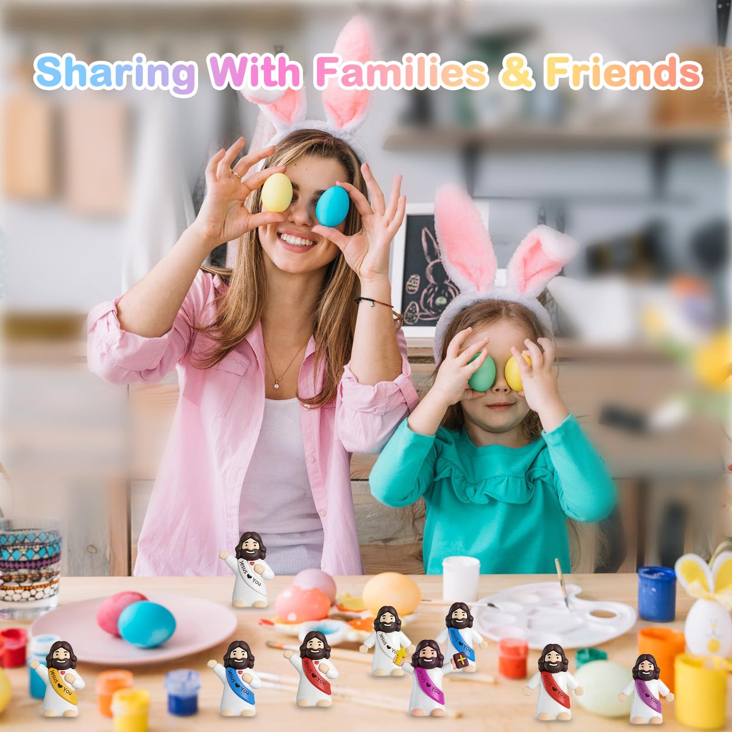100PCS Little Jesus Figures, Mini Jesus Figurines in Bulk, Multicolor Tiny Jesus Set with Jesus Loves You Figures for Easter Egg Stuffers, Hide and Seek, Baptism, Faith Activities, Religious Gifts