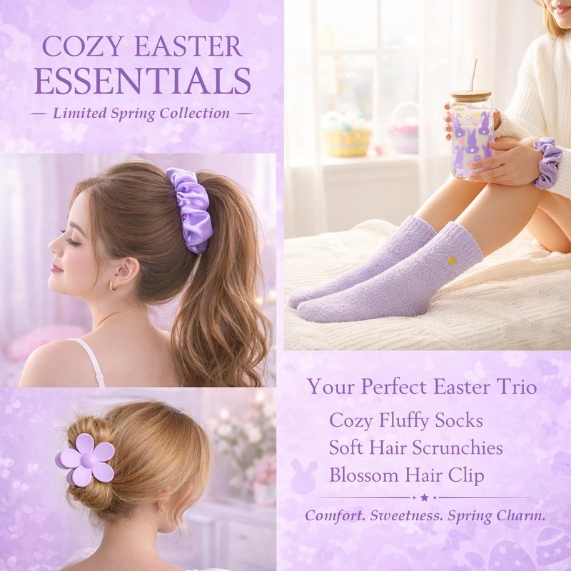 Larchio Easter Basket Stuffers for Women Teens Girls, Easter Gifts for Women with Bunny Tumbler Socks and Flower Hair Clips Spring Gifts for Wife Daughter Sister