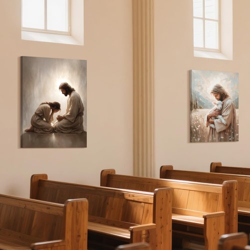 FASWQ Framed Jesus and Woman Wall Art - Christian Canvas Painting for Home Decor | 12x16 Inch