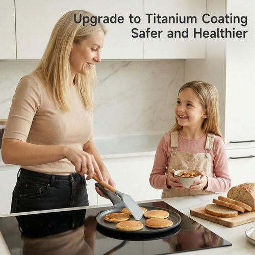 JEETEE Nonstick Crepe Pan, 11 Inch Titanium Pancake Pan, Healthy Non-Toxic Flat Tawa Dosa Tortilla Pan for All Stovetops including Induction, PTFE & PFOA Free