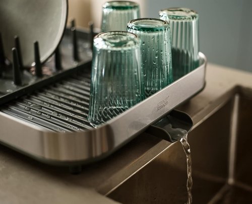 Joseph Joseph Duo Dish Drying Rack - Expanding Design with Removable Silverware Holder & Draining Spout, Stainless Steel