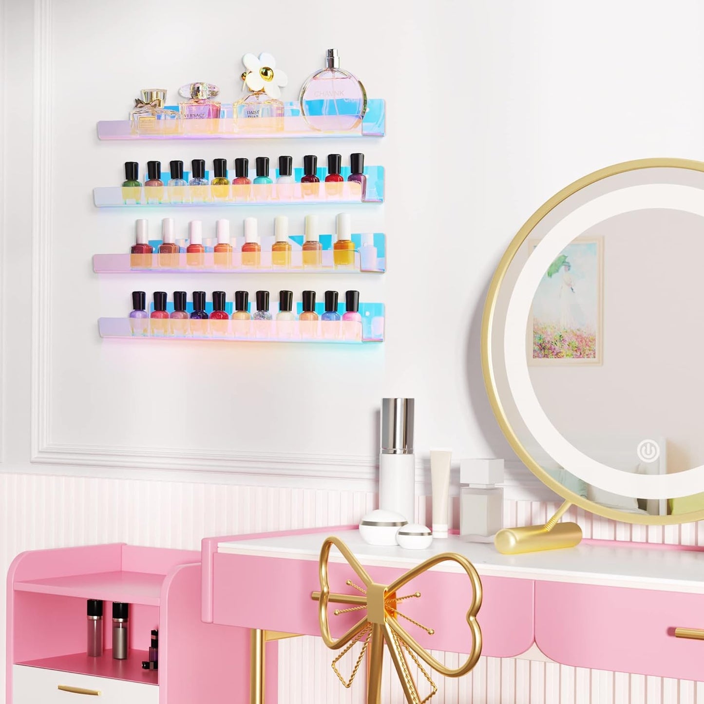 Upsimples Acrylic Wall Shelves - 15" Display Shelf for Perfume & Skincare | Iridescent 2-Pack