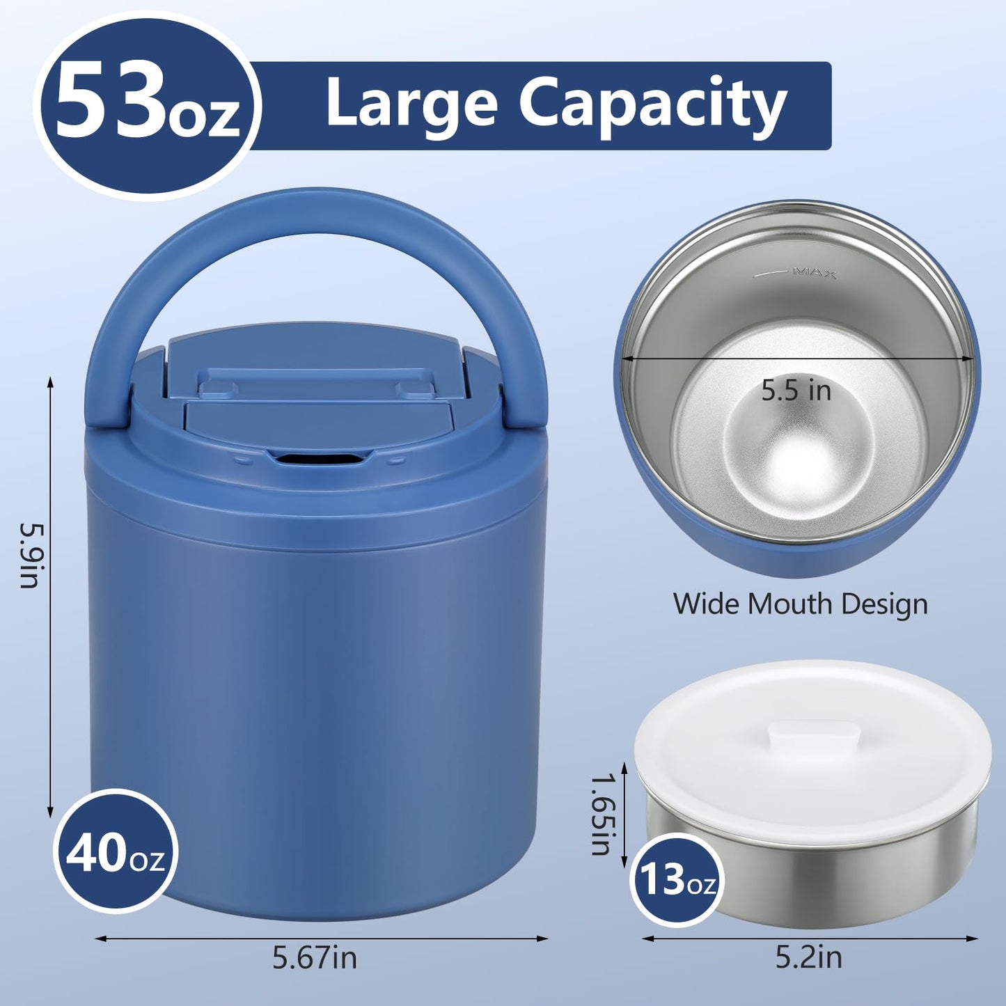 Thermo for Hot Food, Soup Thermo for Adults 40oz Lunch Containers Wide Mouth, Insulated Food Container Leak Proof Vacuum Stainless Steel With Carry Handle and Spoon BPA Free