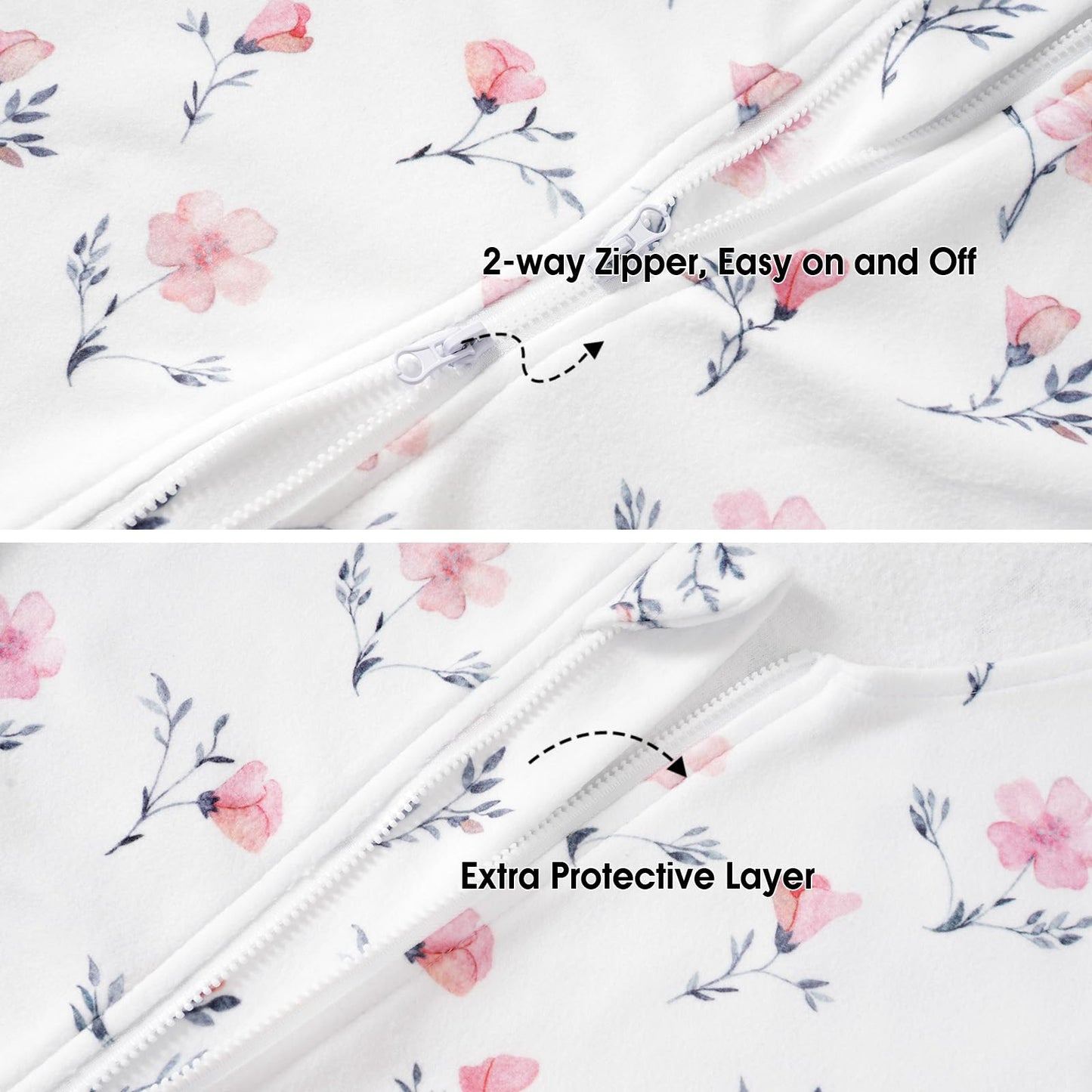 PHF 3 Pack Warm Micro-Fleece Baby Sleep Sack 12-18 Months, Soft Baby Wearable Blanket, 2-Way Zipper Sleeping Bags, Comfy Toddler Sleeping Sack for Girls, Large Size, Floral
