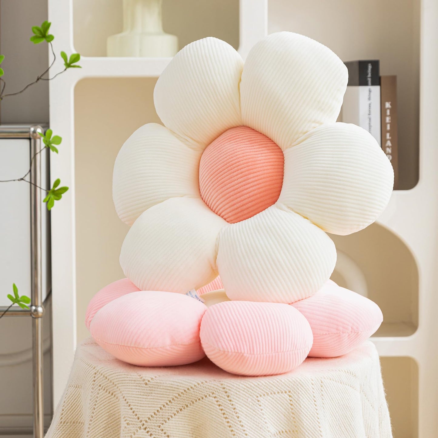 CANGHI Flower Pillow Set 3 Pcs Flower Shaped Throw Pillow 15.7'' Cute Daisy Flower Pillow Flower Seating Cushions for Adults Kids Home Bedroom Sofa Chair Couch Decor (White/Pink/Blue, 15.74 in)