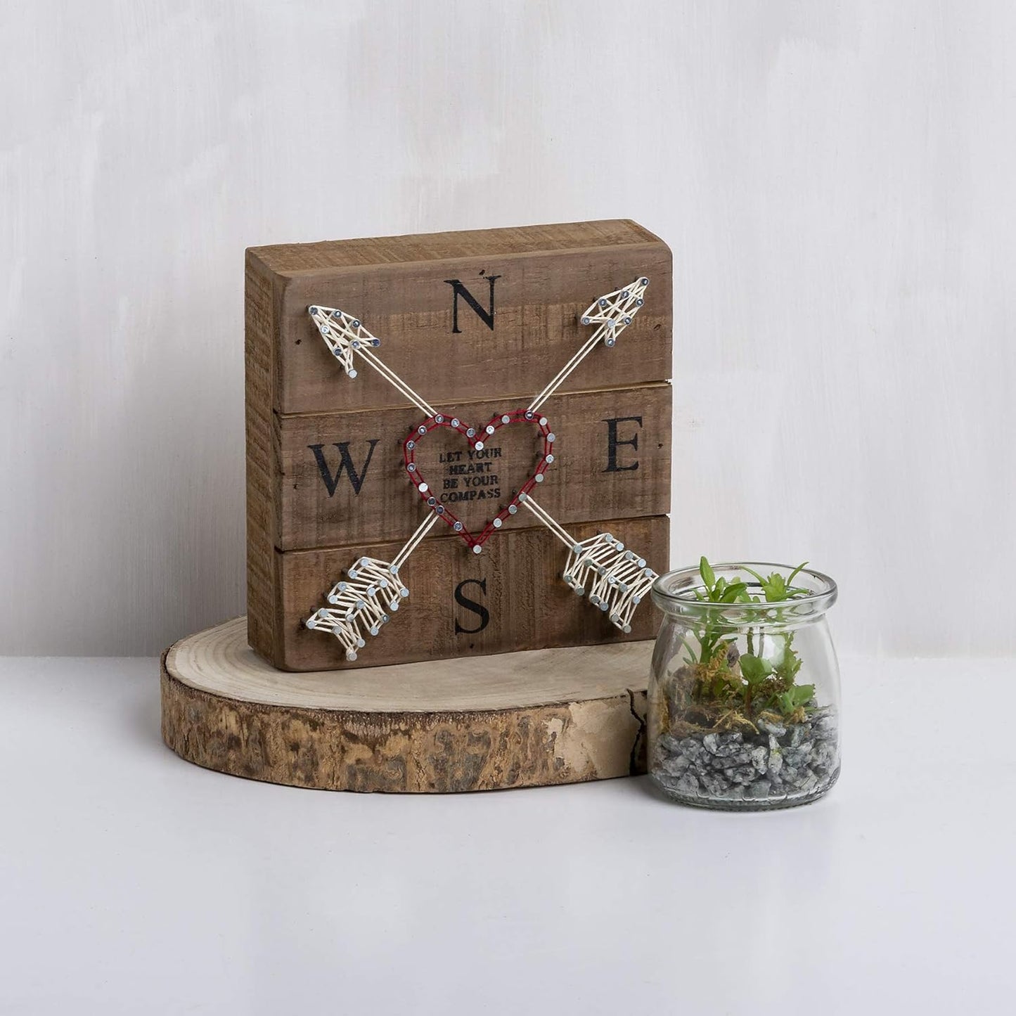 Family Tied Together Distressed Wood Sign - Hand-Strung Heart Wall Art & Desk Decor