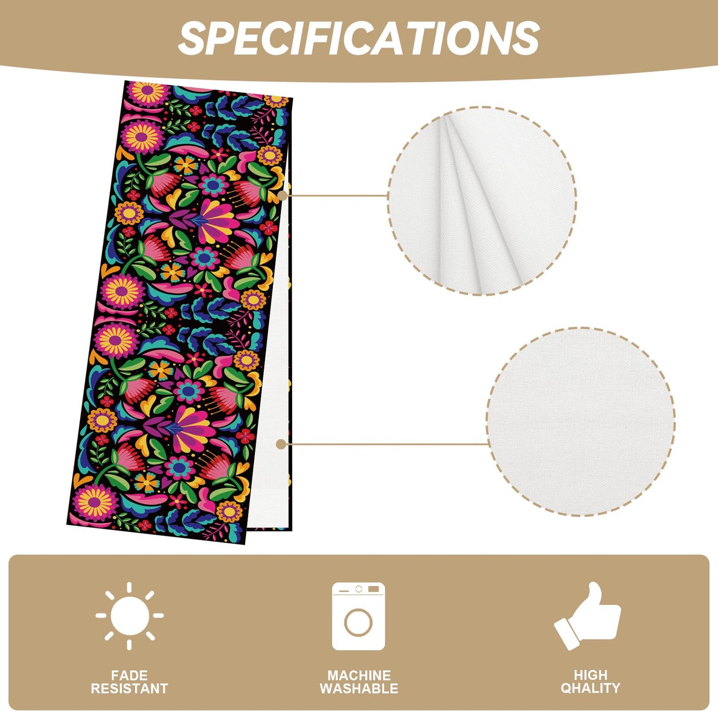 Mexican Fiesta Table Runner Cinco De Mayo Tablecloth Dia De Los Muertos Decor Day of The Dead Decorations and Supplies for Home 13x90 Inch