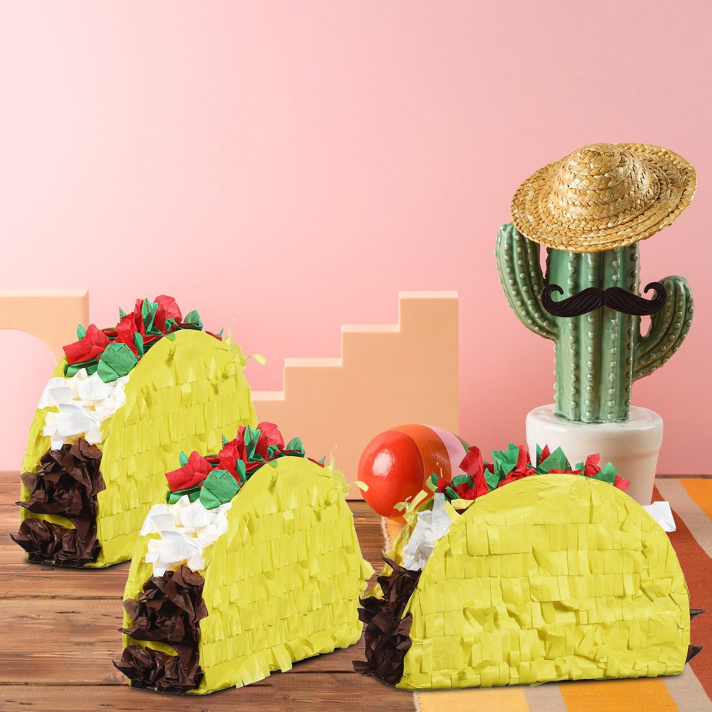 Harrycle 24 Pcs Mini Taco Piñatas for Cinco De Mayo Mexican Little Fiesta Taco Piñata Bulk for Mexican Carnivals Tuesday Event Party Favors, 5.9 x 3.9 x 1.6 Inches
