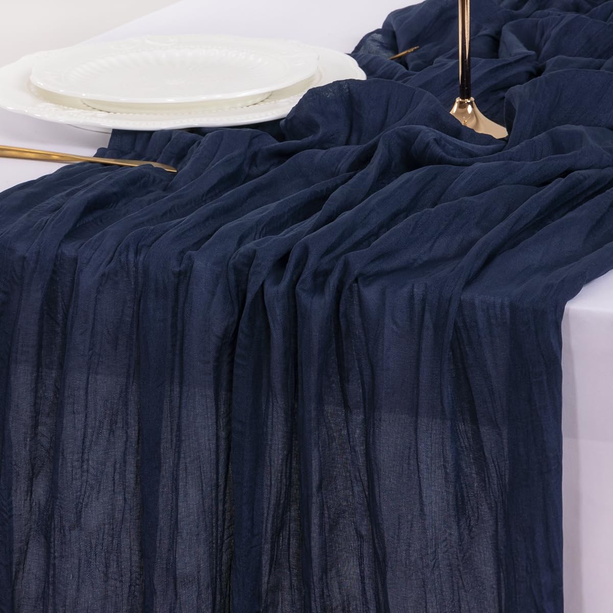 Socomi 6pcs Navy Blue Summer Cheesecloth Table Runner Boho Rustic Gauze 120 inch 10FT Cheese Cloth Sheer Runner for Wedding Party Baby Shower Birthday Home Decor Holiday Decorations